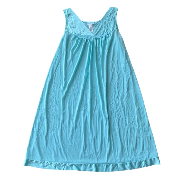 Vanity Fair blue green nightwear gown - sz MEDIUM - nylon - sheer - Picture 7 of 9